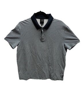 Armani Exchange AX Men's Polo Shirt Large Black White Geometric Pattern Cotton L